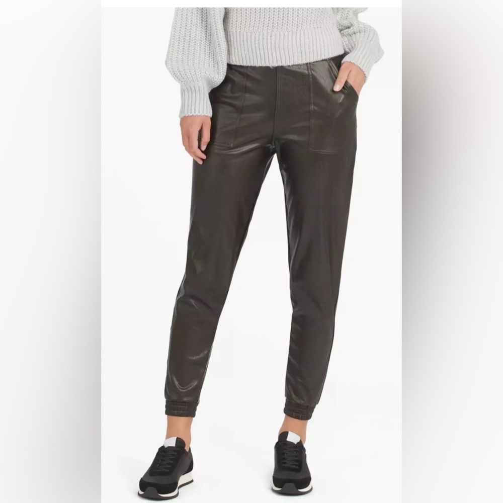 Spanx Trousers Leather-Like Jogger Black Ankle Women Pants Black Faux Leather